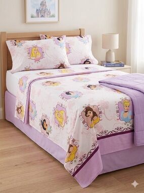Vintage Disney Princess Twin Flat Sheet ONLY Cinderella Belle Aurora Snow White